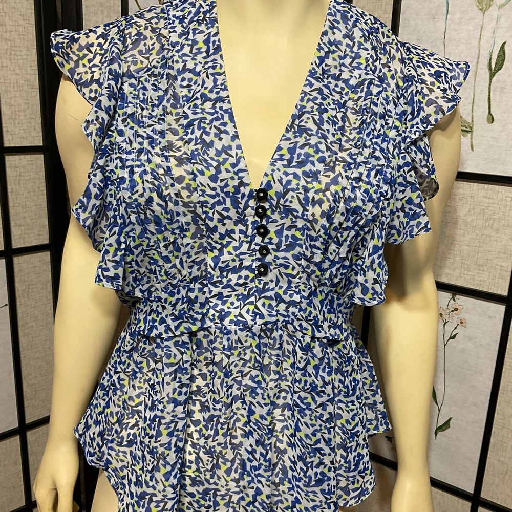 Liv Blue and White Ruffle Blouse